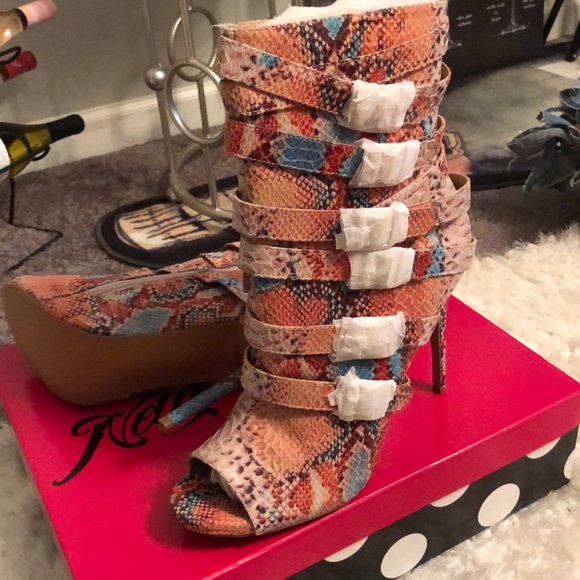 Nude Orange Teal Snake Boot - Picture 1 of 9